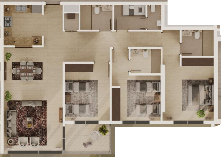Unit 302, 3 bedroom apartment, floor 3