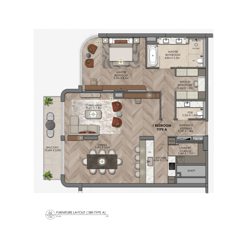 Waldorf Astoria Residences Yas 1 bedroom type A, dark finish