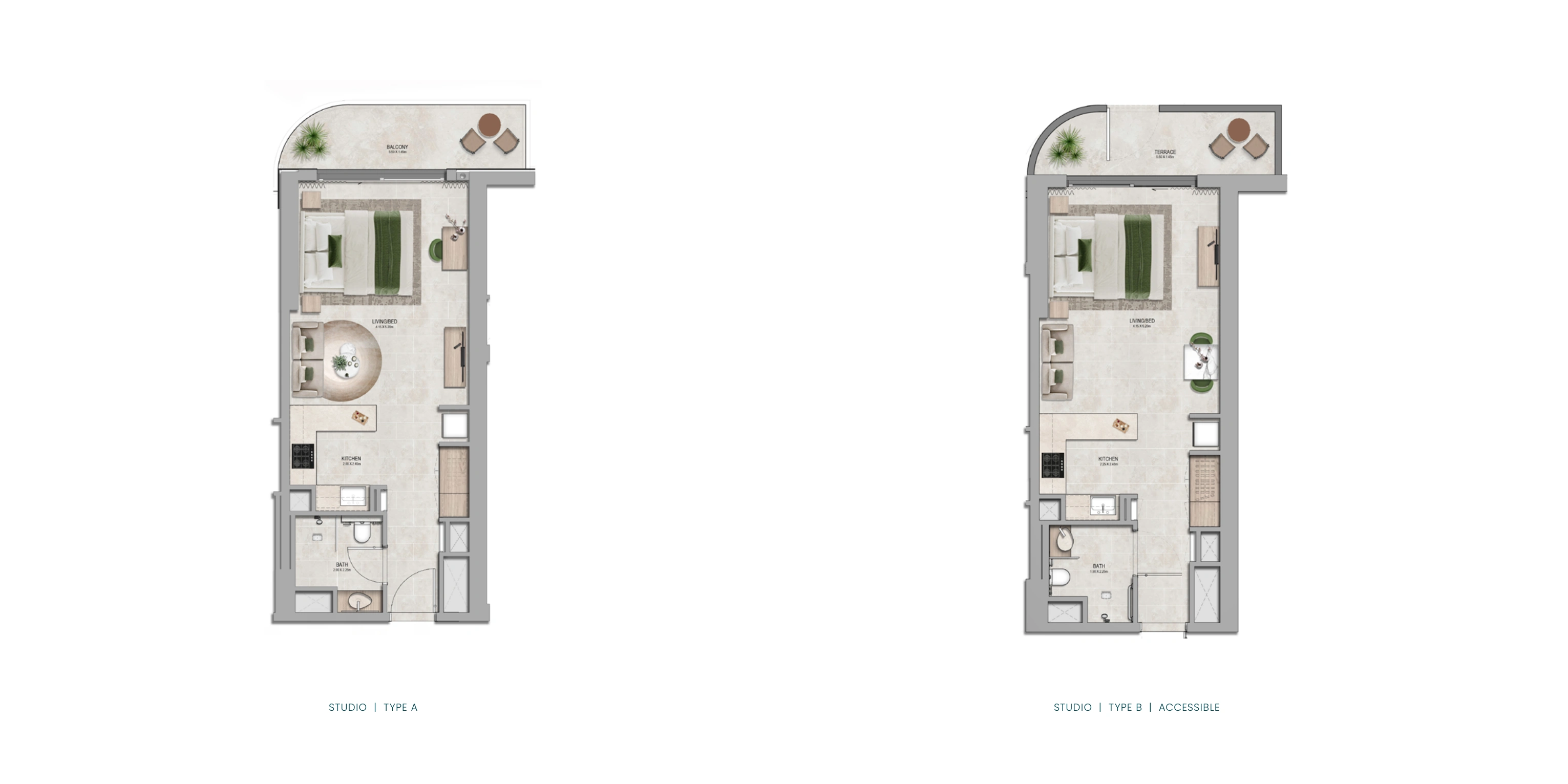 Yas Riva Residences · Studio Type A and accessible Type B